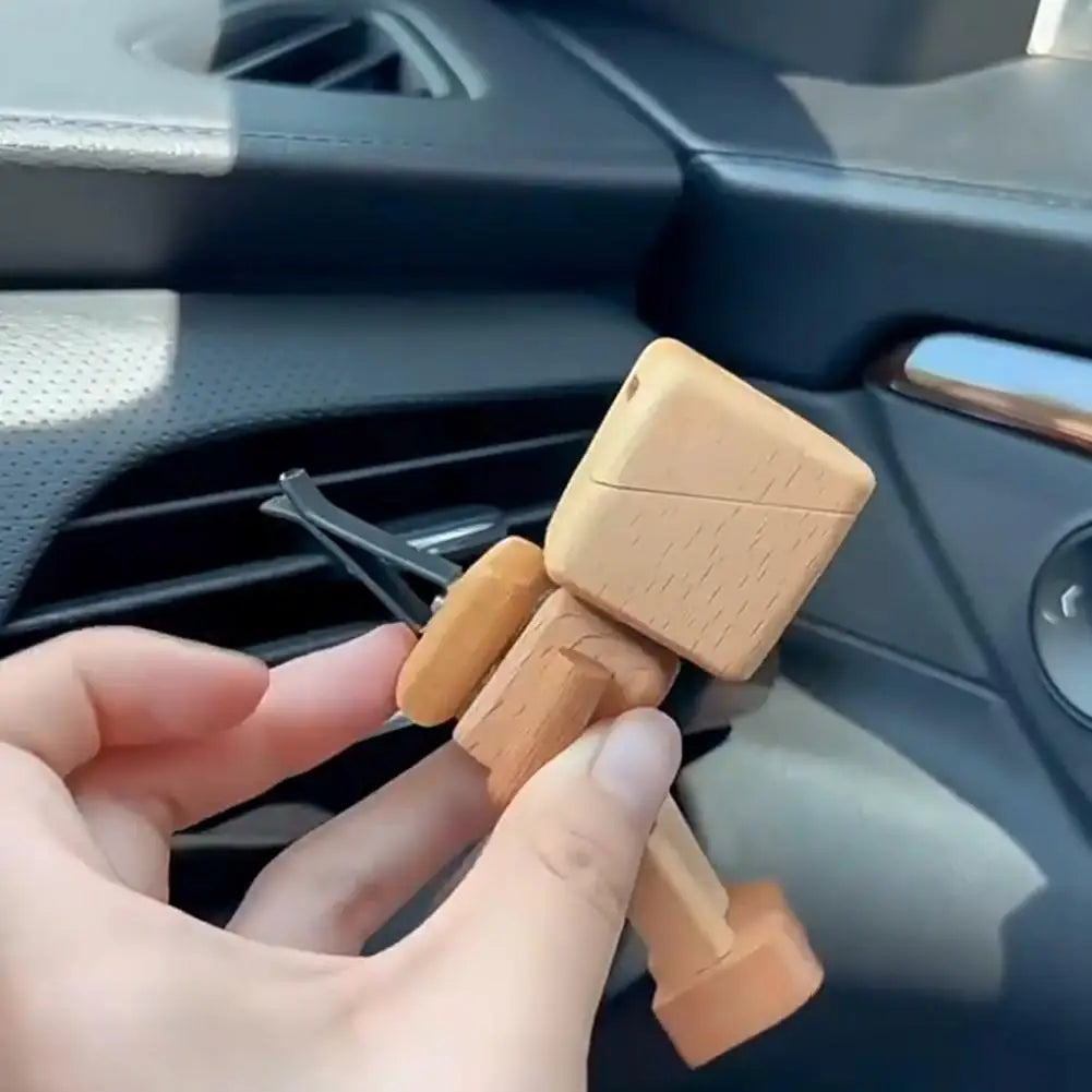 Wooden Shaking Doll with Aromatherapy Function Fun Dashboard Decoration for Car Office Home Natural Wood Craft Gift