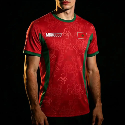 2026 Morocco Flag Print Jersey Men's Quick-Drying Breathable Sports T-Shirt Unisex Personalized Name And Number Soccer Tees