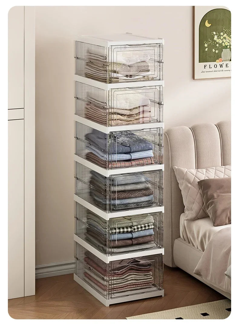 Dustproof 6 Layers Foldable Shoes Box Stackable Transparent Thickened Plastic Bins Sneaker Shoe Organizer Cabinet Organizers