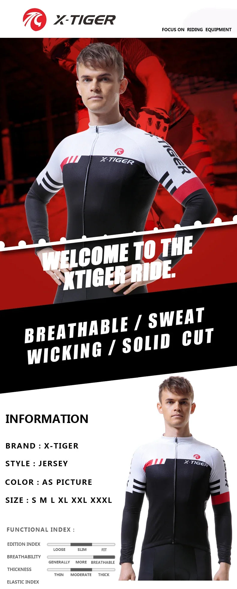 X-TIGER Cycling Jersey Men Long Sleeve MTB Bicycle Cycling Clothing Mountain Bike Sportswear Breathable MTB Shirts Basic Series