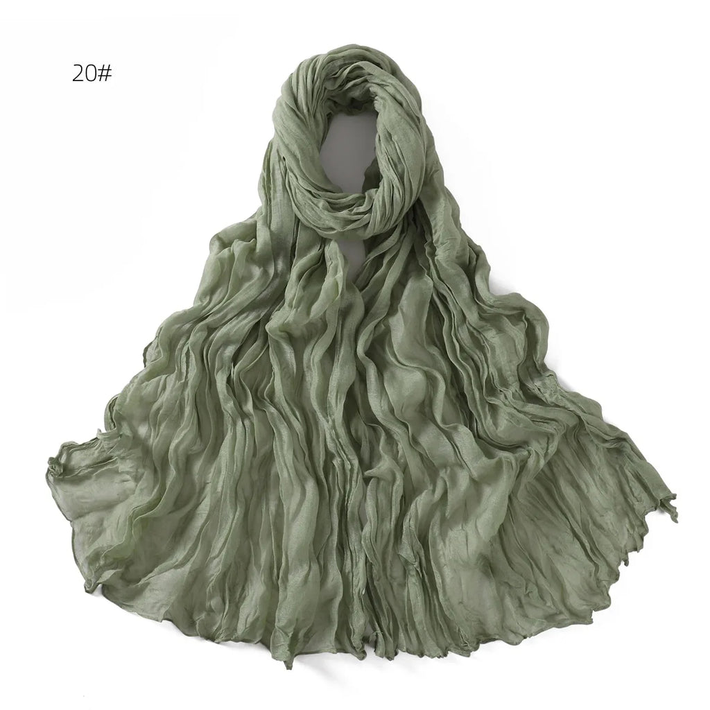 Crumpled Scarf For Women Girls Students Spring New Solid Color Cotton Voile Thin Scarves Soft Knitting Shawl Female Wrap Shawls