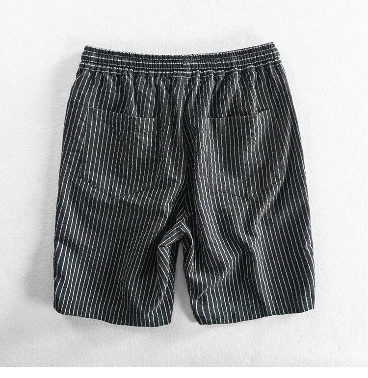 Summer Cotton Beach Shorts Pants For Men Casual Breathable Comfortable Striped Loose Drawstring Cropped Youth Man Shorts Pants