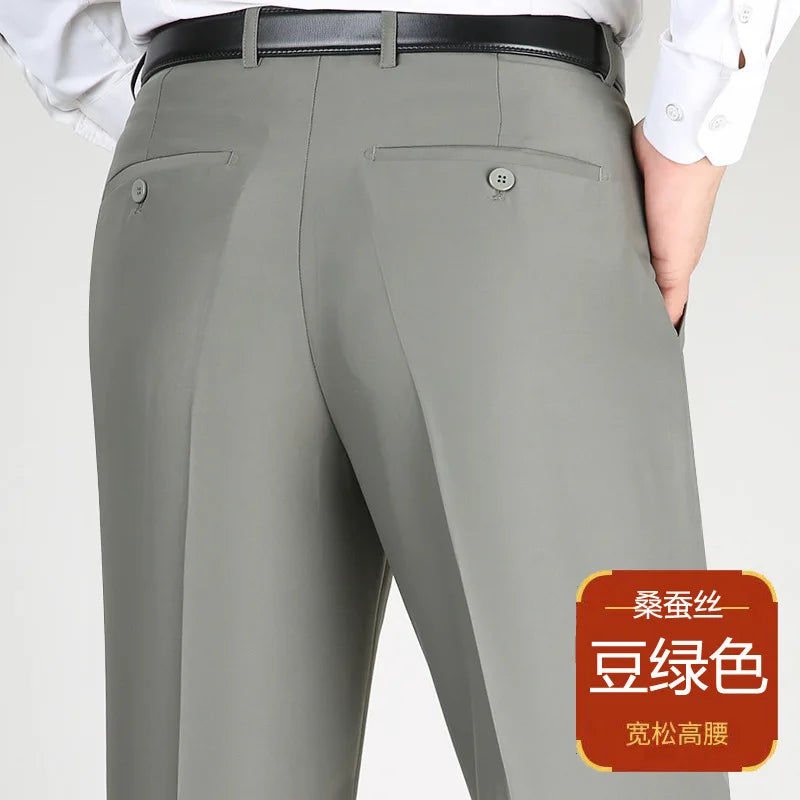 High Waist  Black Suit Pants man Formal Clothes For Men Clothing Thin Flat Khaki Dress Mens Trousers 2024 Summer 40 42