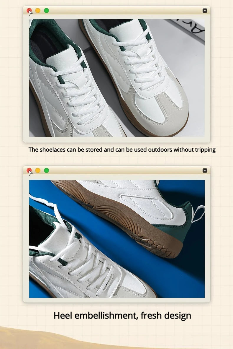 Men's Sports Shoes New Low Heel Round Toe Flat Heel Leather Surface Breathable and Comfortable Lace-up Couple's Style