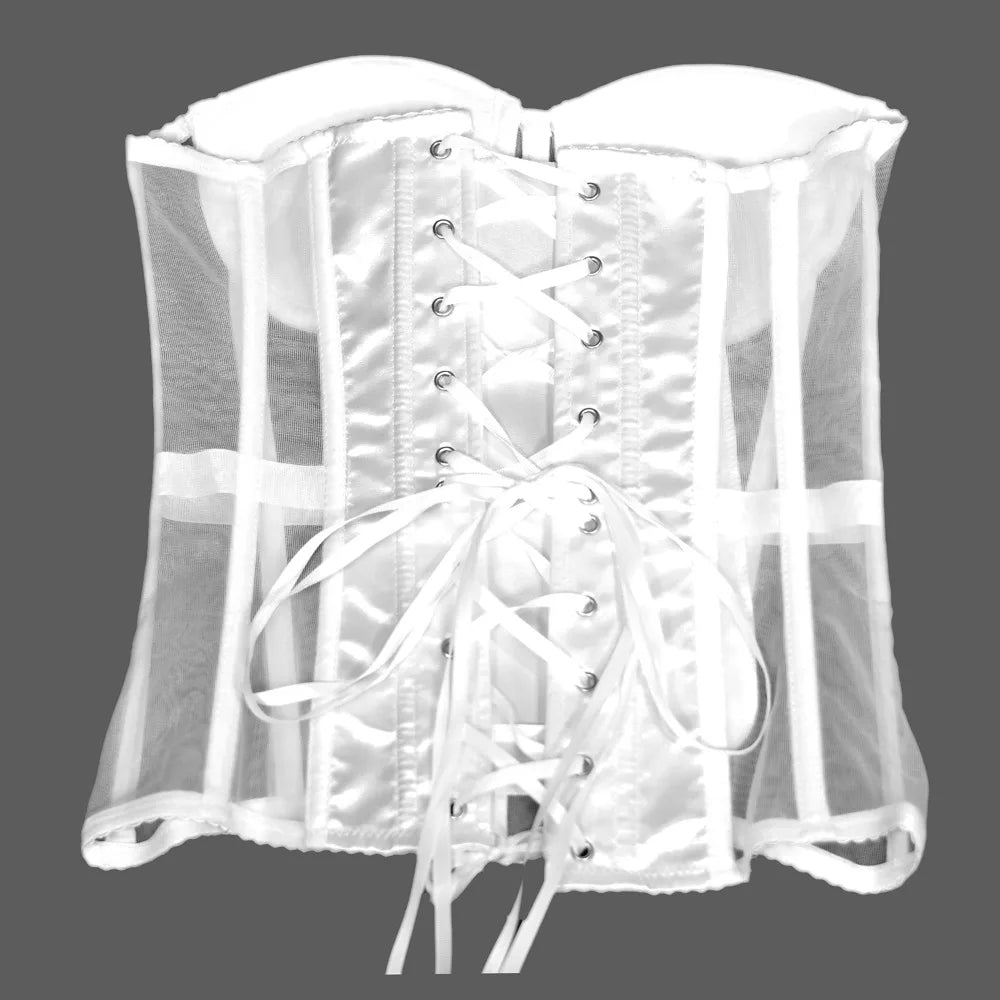 Women's Plastic Bones Support Mesh Strapless Soiree Convertible Corset Bustier Bra to Support and Carry Special Occasion Dresses
