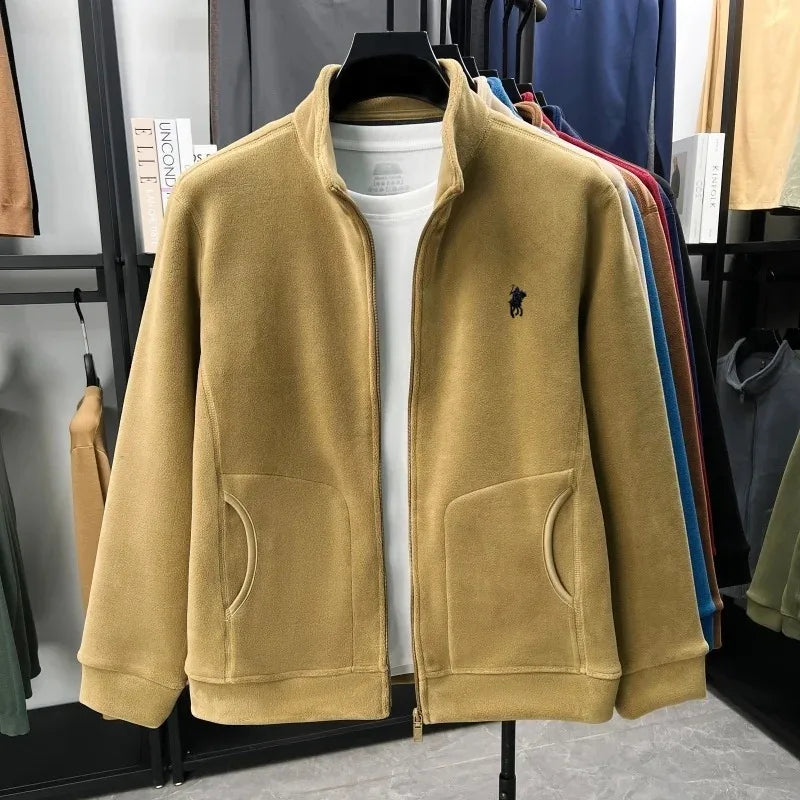 Luxury brand men's jacket winter thick plush warm pockets new coat fashion classic Paul embroidery zipper stand up collar top