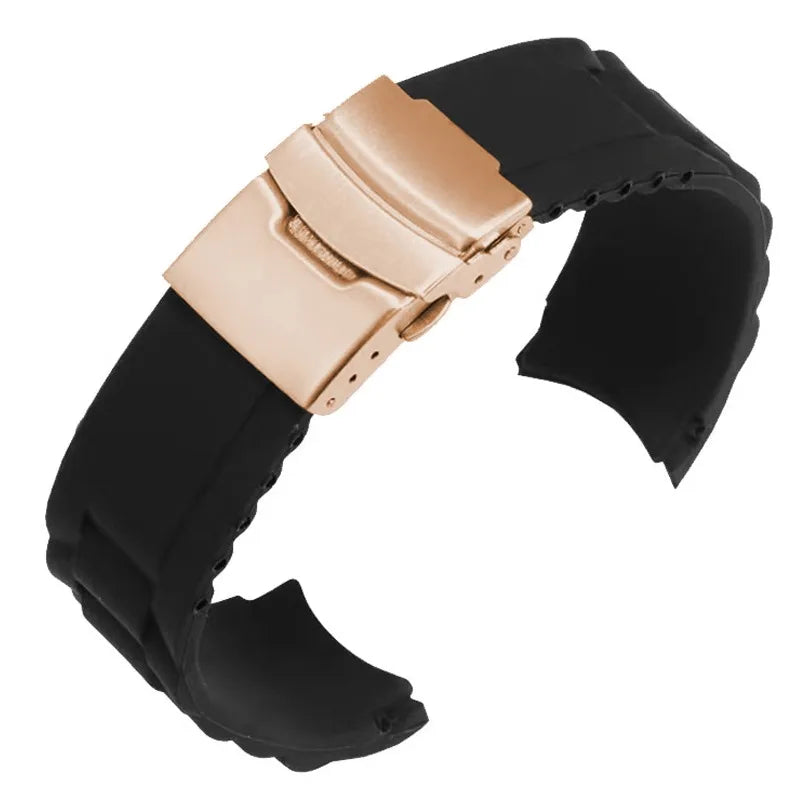Silicone WatchBand 16mm 18mm 20mm 22mm 24mm 26mm Curved End Strap Folding Buckle Sport Bracelets Men Women Replacement Wristband
