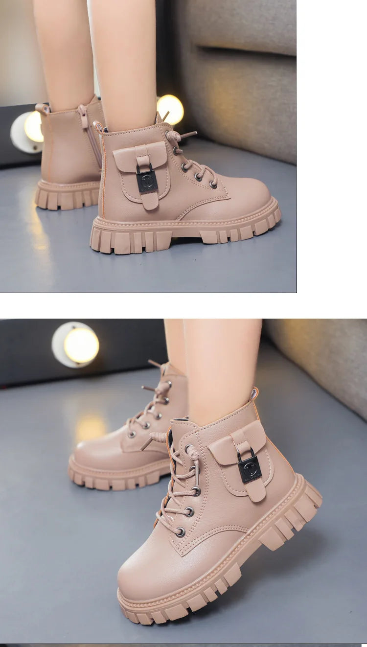 Autumn and Winter Girls Ankle Boots Fashion Non-slip Boys PU Leather Short Boots Children Korea Boots Fall Toddler Girl Boots