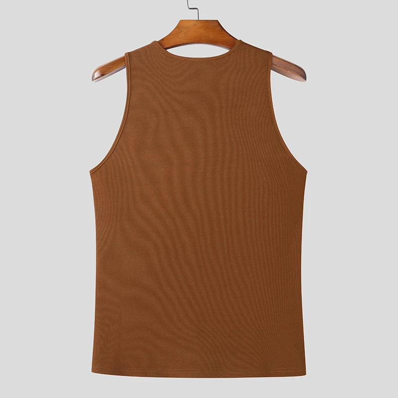 2025 Men Tank Tops Solid Color Knitted Zipper Sleeveless Male Vests Summer Streetwear Skinny Fashion Men Clothing S-3XL INCERUN