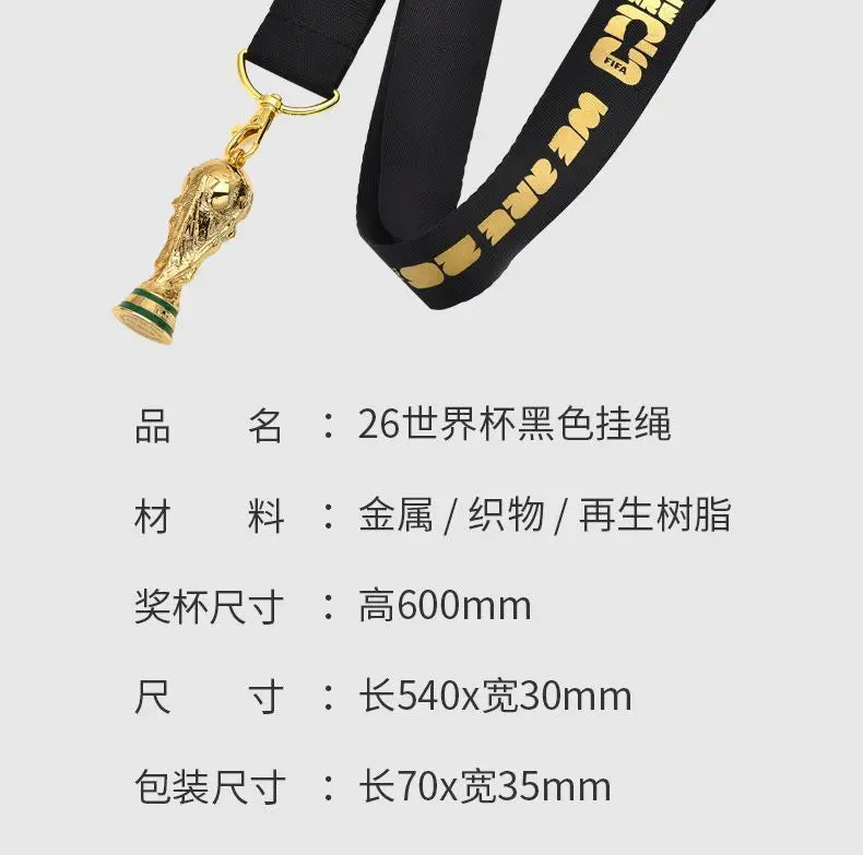 Official Licensed FIFA 2026 World Cup USA Canada Mexico Black Trophy Lanyard Football Fans Neck Strap Pendant Accessories
