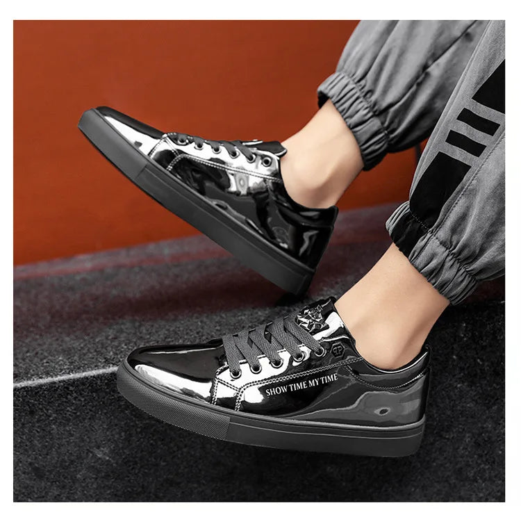 Men Casual Shoes Patent Leather Flats Loafers Tiger Skate Men Cool Driving Shoes Male Walking Shoes Sneakers Dress Footwears 47