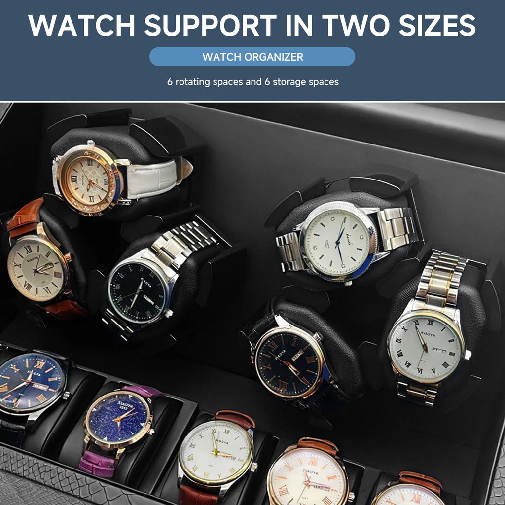 Automatic Watch Winder for 6 Watches with Quiet Motor Usb Led PU Leather Mechanical Watch Box Variable Speed for Watchmaker