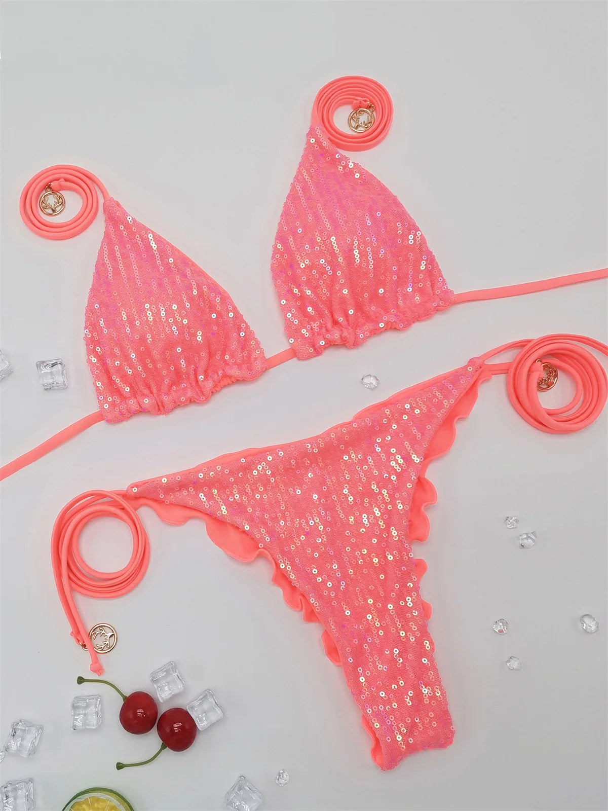 Circyy Sequins Bikini Set  Women Neck-mounted Lace Up Fashion Bathing Suit Two-piece Holiday Sexy Split Swimsuit Summer 2026 New