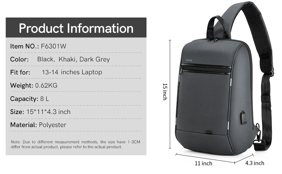 Brand Crossbody Bag For Laptop Notebook 13.3, 14 Inch Chest Pack Bosom Office Worker Man Shoulder PC Mens Gifts 6301