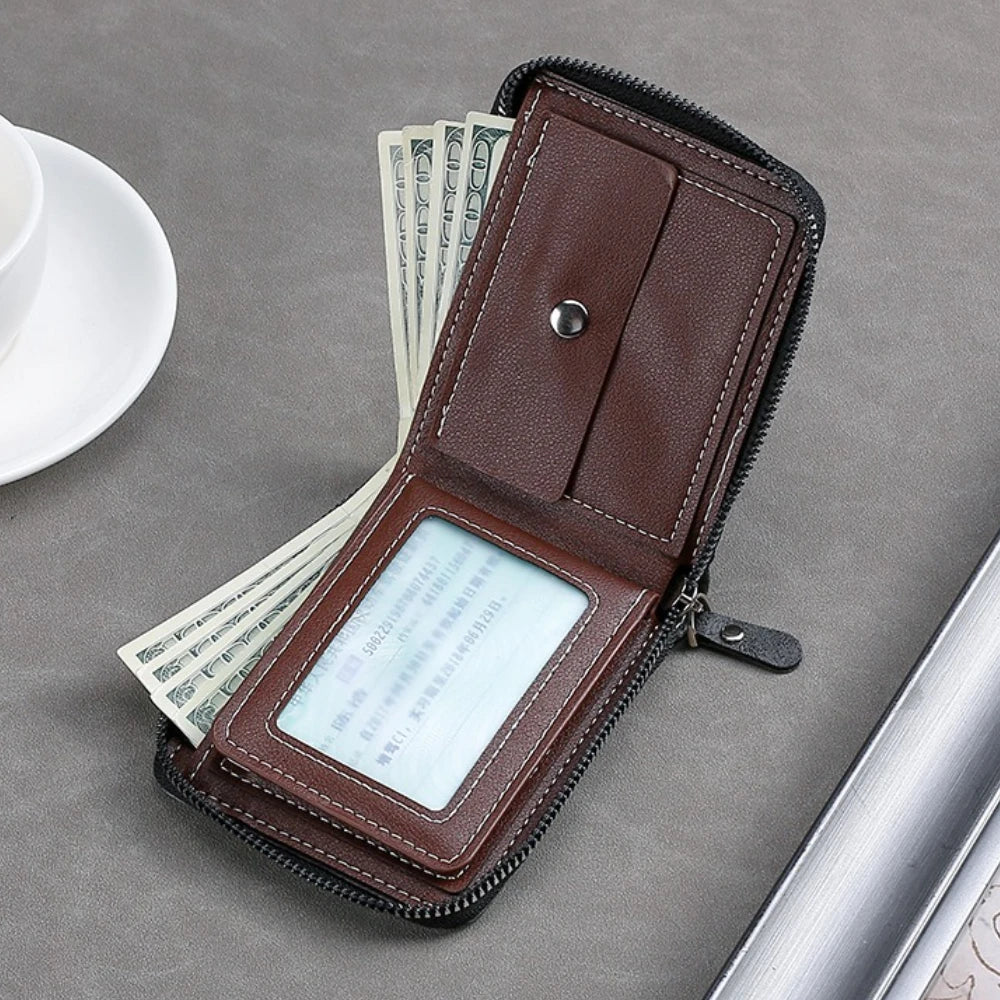 Men's Vintage Short Wallet - Trifold Zipper Coin Purse, Casual Buckle Waist Chain Money Bag, Zero Wallet for Students & Dad Gift