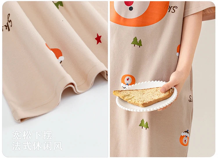 100% COTTON! SUKAE Summer New Women Lovely Sleepshirt Fashion Nightgowns Leisure Dress Casual Nightdress Short Sleeves Nightgown