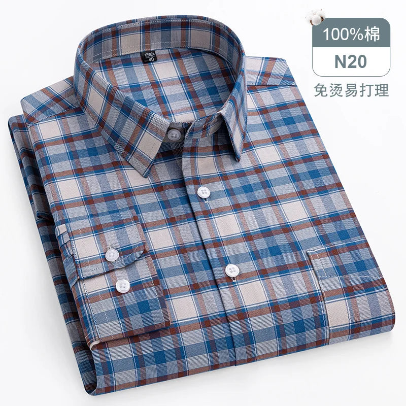 Oversize Long Sleeve Casual Shirts For Man 11XL For 150KGS 100% Cotton Oxford Plaid Business Blouse Daily Top Clothing New Style