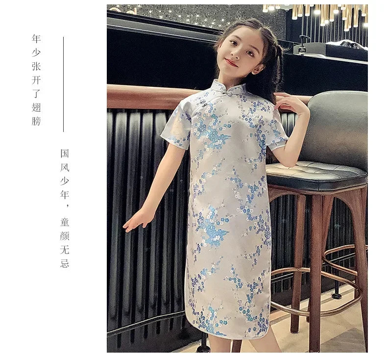 Summer Modern Cheongsam Children Girls Dresses Baby Fashion Kids Clothes Chinese Style Girl Dress Vestidos Casual Qipao Costumes