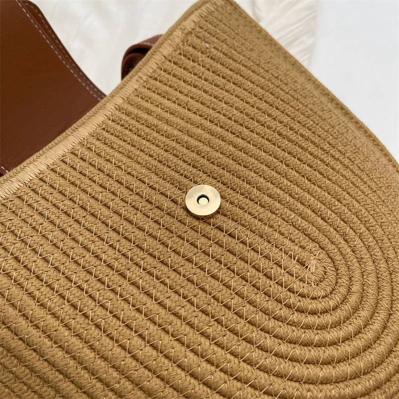 Large Capacity Beach Shopping Bag Luxury Design Woven Shoulder Bag Women Handmade Cotton Thread Woven Handbag Summer Travel Bag