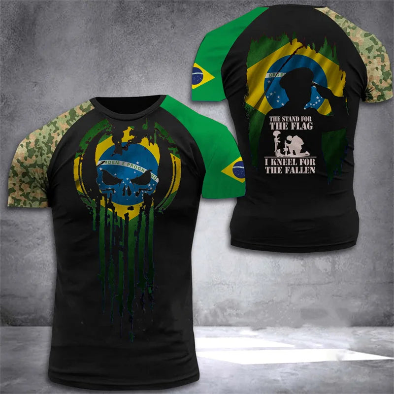 Brazil Flag Men's T-Shirt 3D Print Brazilian T Shirt Summer Oversized Jersey Camo Veterans Short Sleeve Sports Tactical Tee Tops