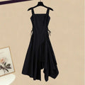 2025 Korean Elegant Summer New In Matching Set Women Fashion Short Sleeved T-shirt+Strap Dress Two Piece Female Chic Skirt Suit
