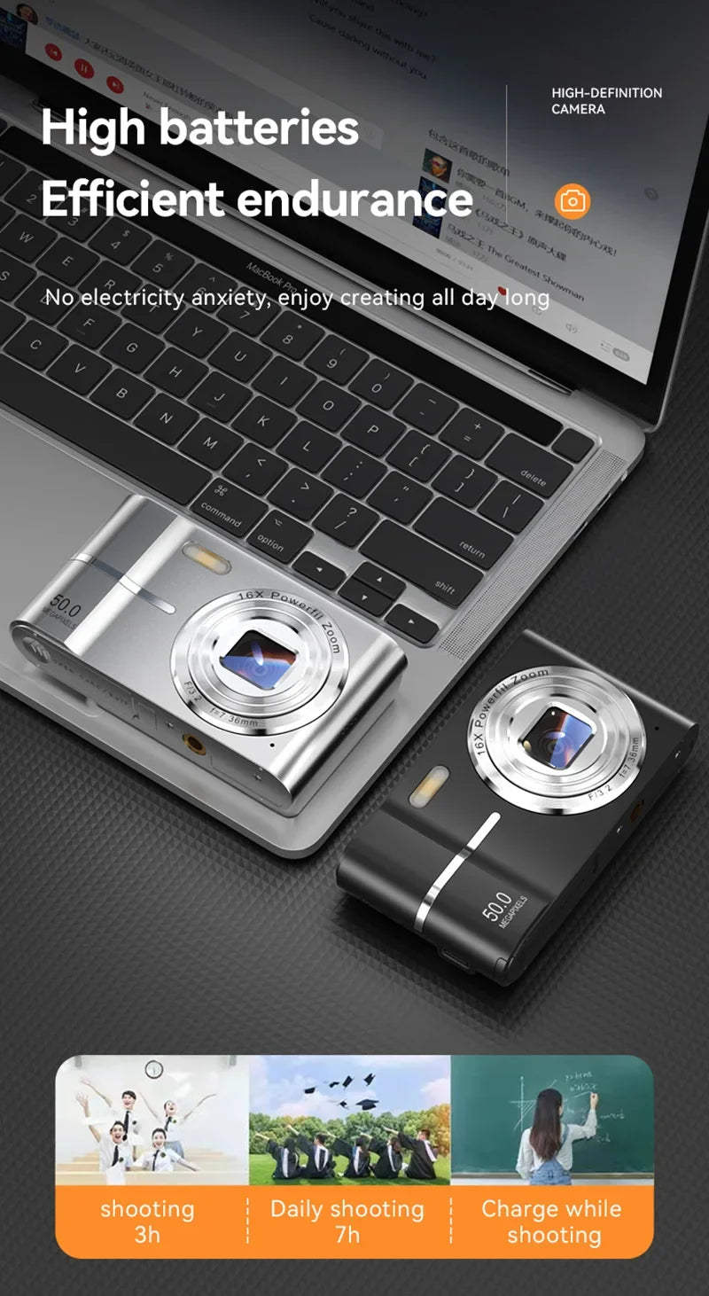 4K Digital Camera 50MP 16X Student Camera Outdoor Anti-Shake Digital Video Camera Flash Video Recorder Small Video Camera