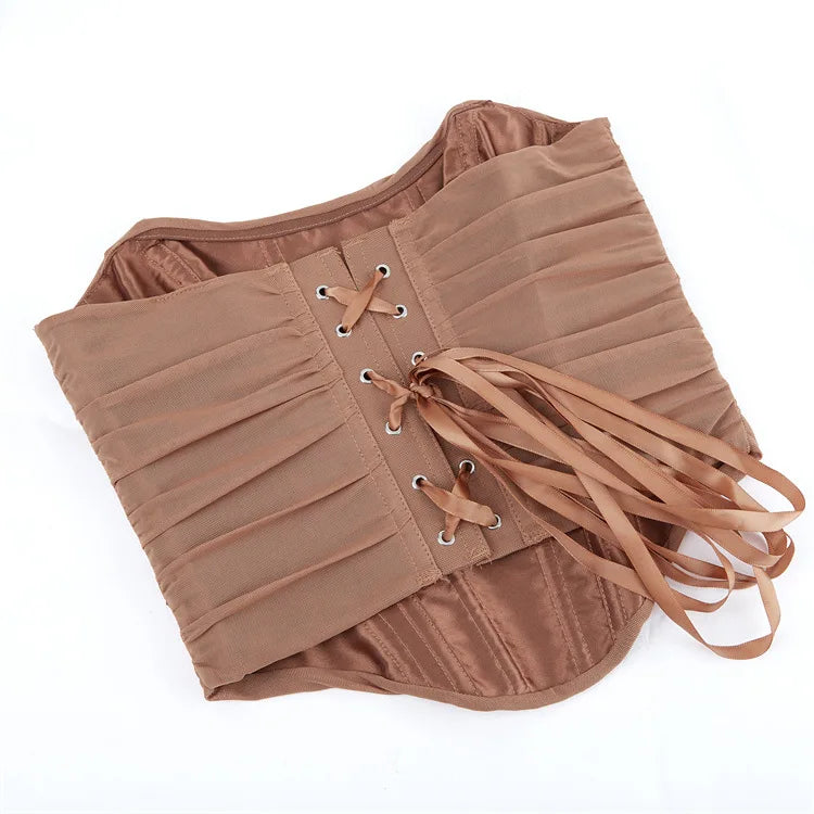 Women's Corset Crop Tops Summer Breathable Mesh Sleeveless Off Shoulder Bustier Skinny Fit Casual Tanks