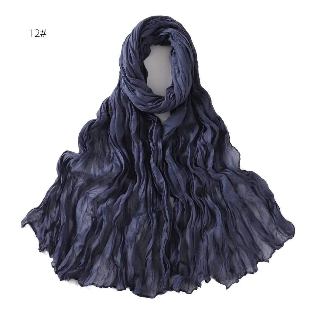 Crumpled Scarf For Women Girls Students Spring New Solid Color Cotton Voile Thin Scarves Soft Knitting Shawl Female Wrap Shawls