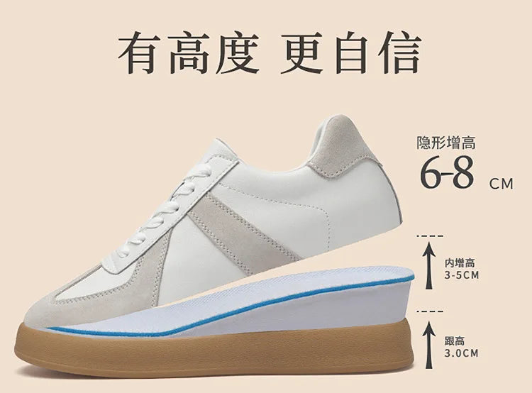 Man Vintage Elevator Shoes Height Increase Insole 8cm Taller Lift Sneakers Shoes Men Leisure Fashion Sports White Shoes