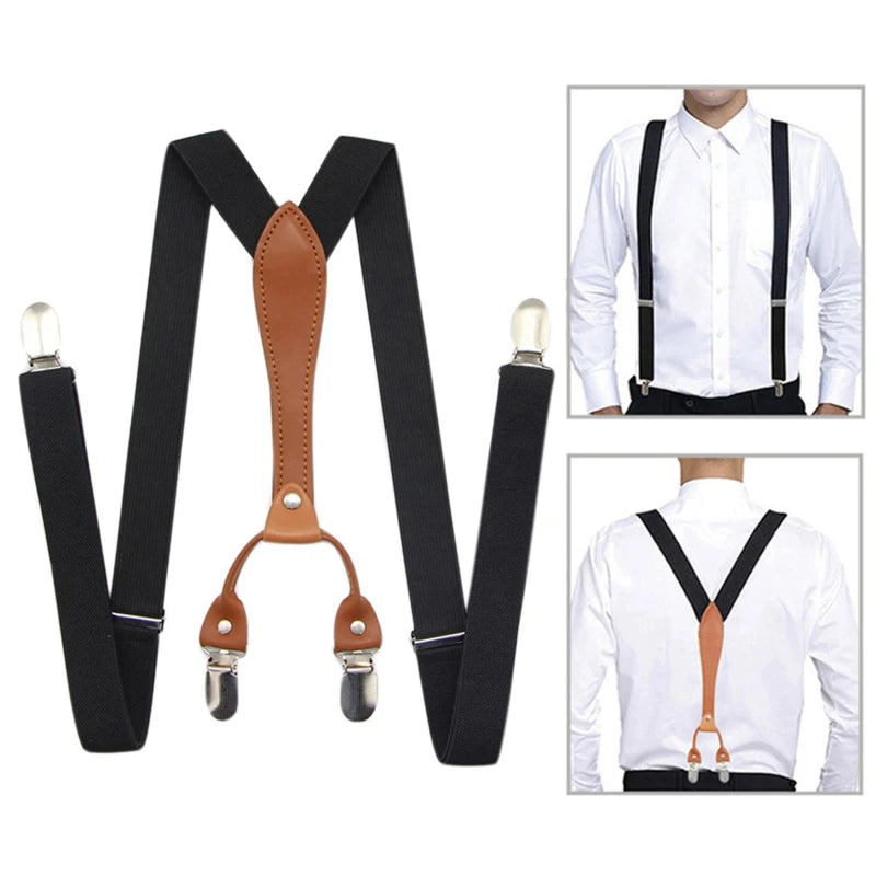 1pc Fashion Suspenders  Men Women 2.5cm Wide X-back 4 Clips Adjustable Elastic Trouser Braces Straps Gifts to Dad Husband 2025