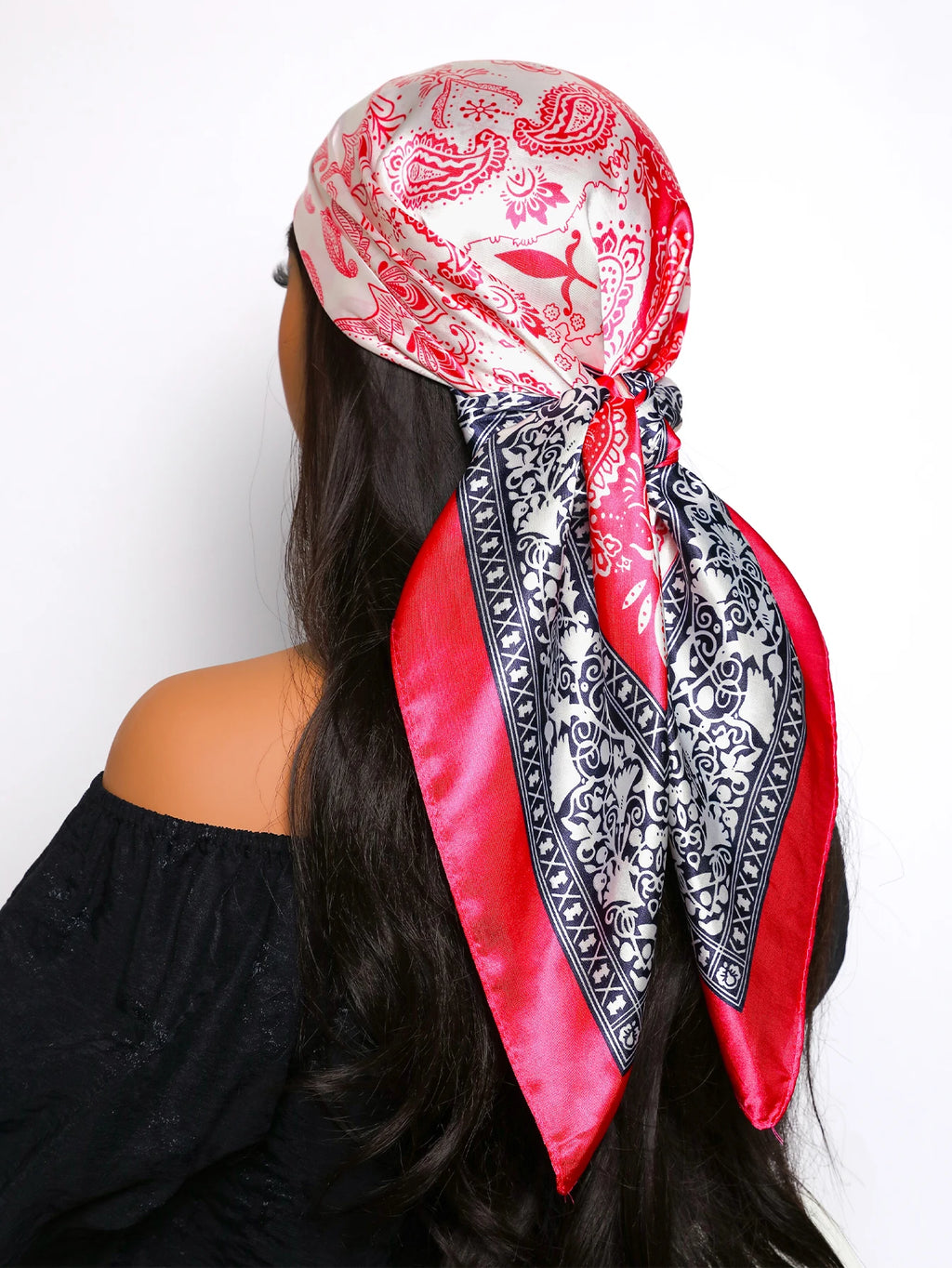 90*90cm Hair Scarf Women Fashion Designer Beautiful Flowers Foulard Soft Satin Shawl Kerchief Square Silk Scarfs Neck Headscarf