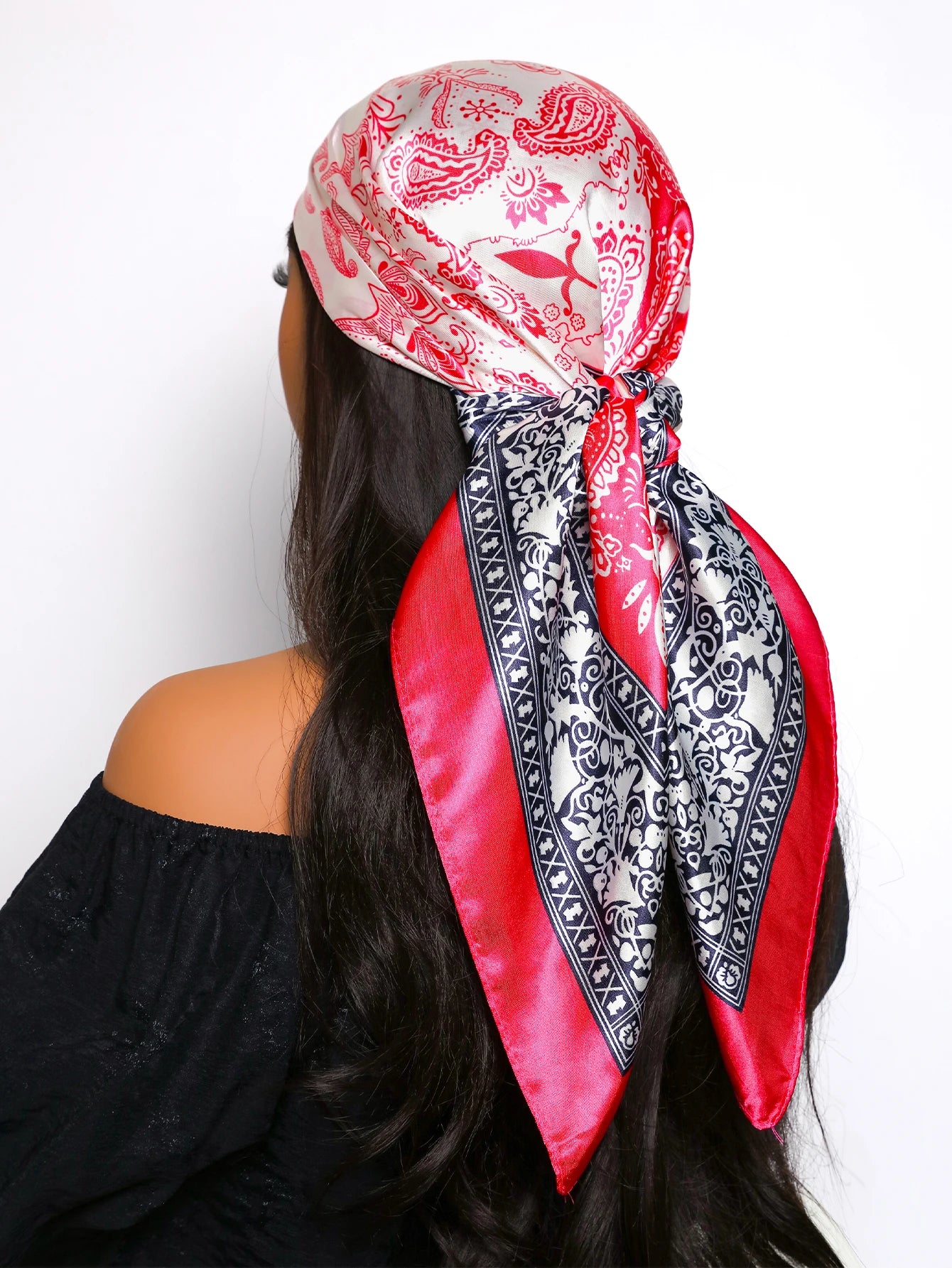90*90cm Hair Scarf Women Fashion Designer Beautiful Flowers Foulard Soft Satin Shawl Kerchief Square Silk Scarfs Neck Headscarf