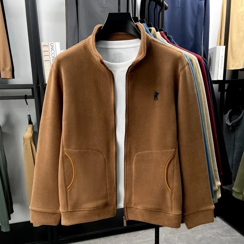 Luxury brand men's jacket winter thick plush warm pockets new coat fashion classic Paul embroidery zipper stand up collar top