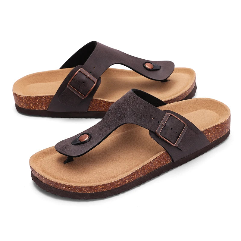 Kidmi Women's Summer Barefoot Sandals Cork Footbed Nonslip Slides Leather Clogs for Beach Essential Footwear