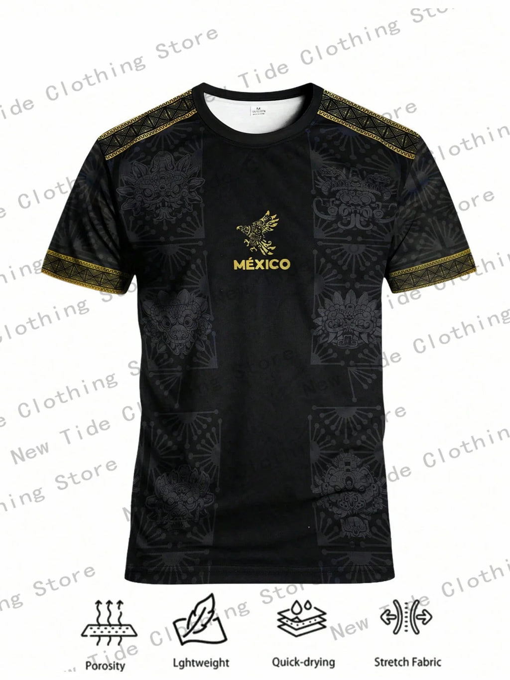 Mexico Men's Soccer Jersey Mexico Youth Crew Neck Comfortable Sports Top With Mayan Civilization, Deity Graphic Print Suitable 2