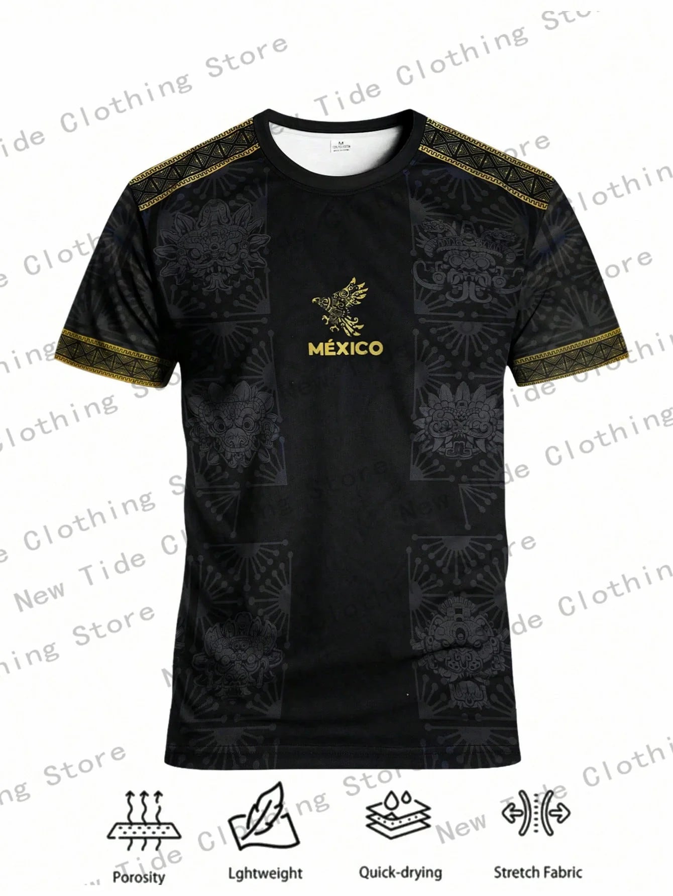 Mexico Men's Soccer Jersey Mexico Youth Crew Neck Comfortable Sports Top With Mayan Civilization, Deity Graphic Print Suitable 2
