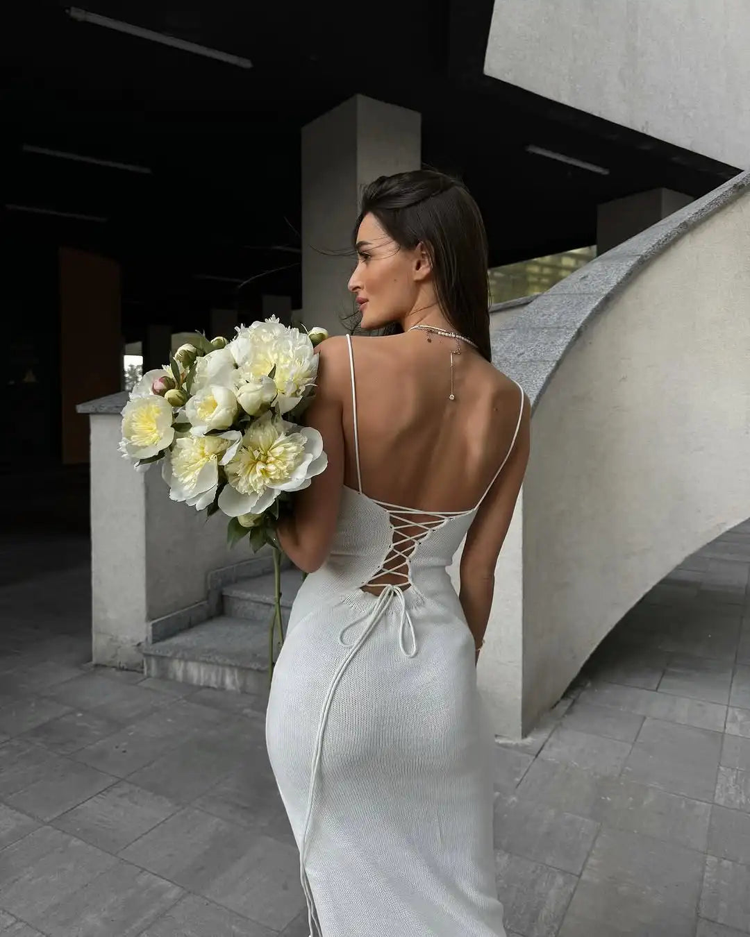 Cryptographic Sexy Backless Bandage Knitted Dress Elegant Outfits for Women Sleeveless Club Party Birthday Slip Dresses Clothes