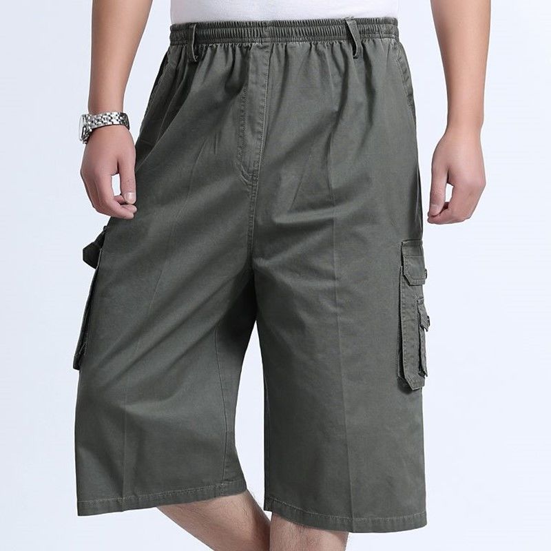 Summer Loose Workwear Seven-Quarter Men's Sports Shorts Large Size Casual 7/10 Pants Fat Man Cotton Bermuda  Q405