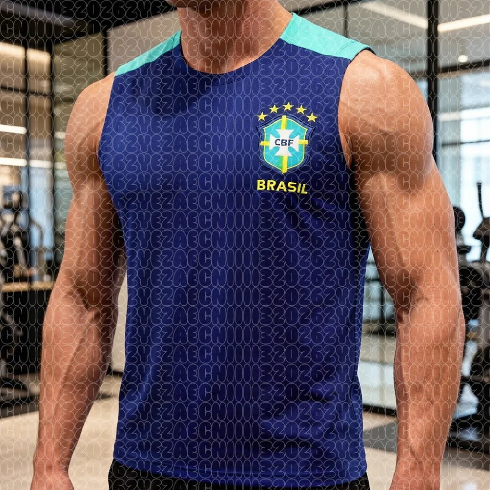 2026 Brazilian National Football Team Men's Sleeveless T-shirt 3D Printed Breathable Quick Drying Casual Tank Top FamilyMatching