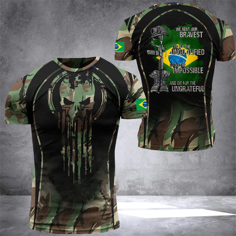 Brazil Flag Men's T-Shirt 3D Print Brazilian T Shirt Summer Oversized Jersey Camo Veterans Short Sleeve Sports Tactical Tee Tops