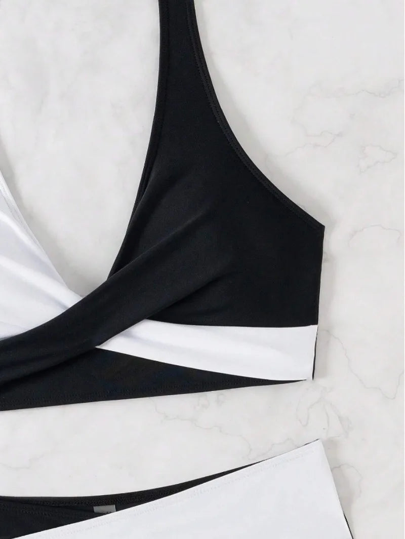 New Sexy Backless Bikini Cross Strap Color Collision Swimwear Women Split Bikini Set Two Pieces Bathing Suit Beachwear Swimsuit