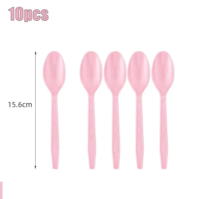 Pink Party Supplies Dinnerware Disposable Set Napkin Cup Plate Knife Fork SpoonTablecloth for Baby Shower Wedding Birthday Party