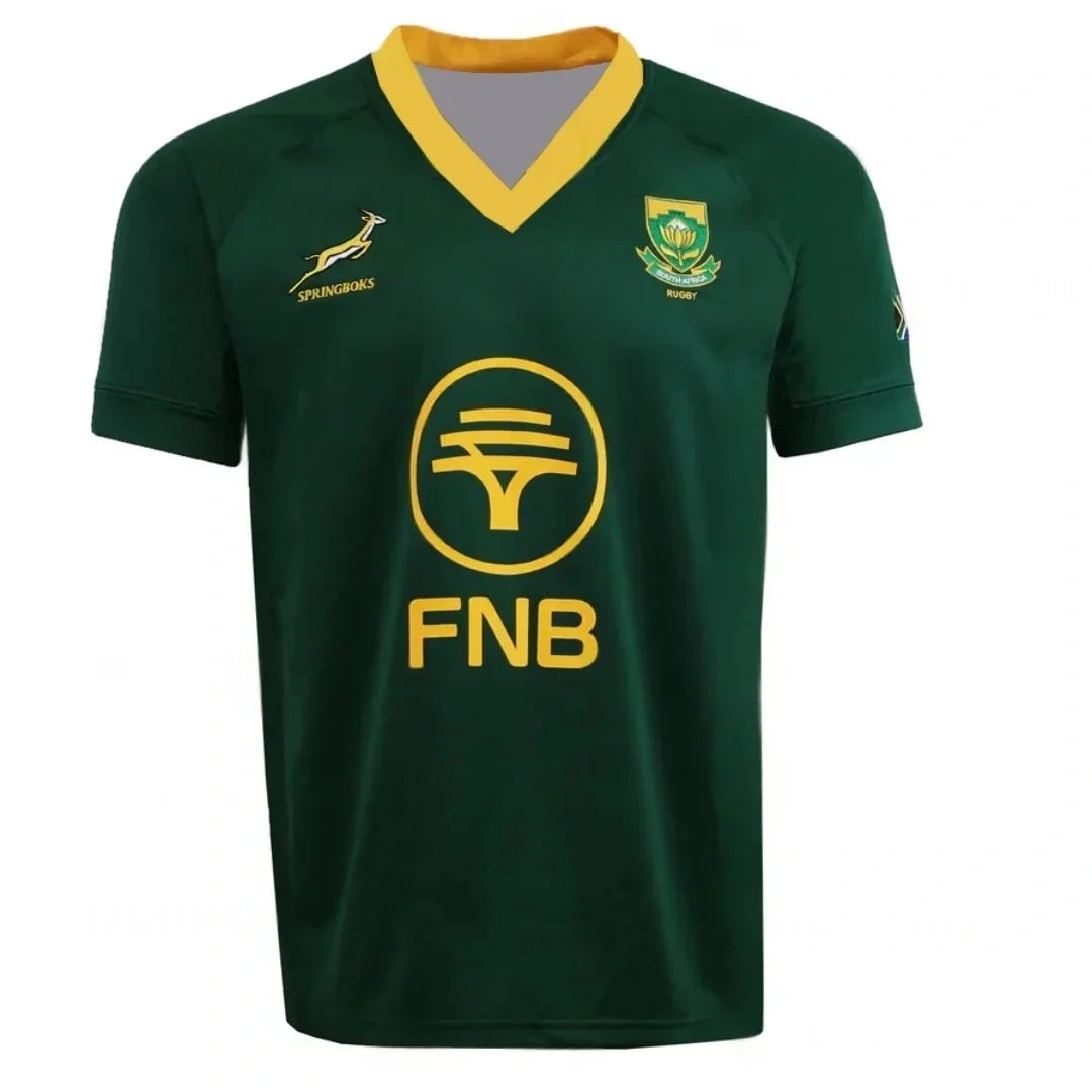 South Africa Springboks Green Gold Rugby Jersey FNB Sponsor Protea Logo Rugby Shirt for Men
