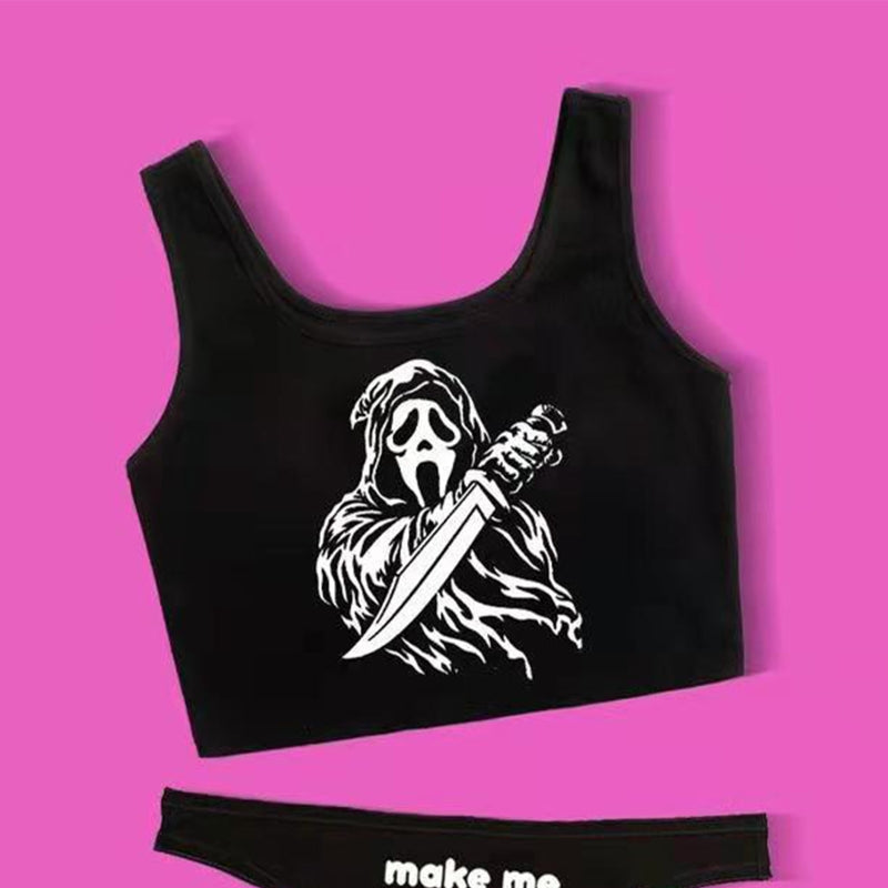 Sexy Goth Women's Bikini Two Piece Skull Print Bikini Suit Split Swimsuit Goth Beach Wear