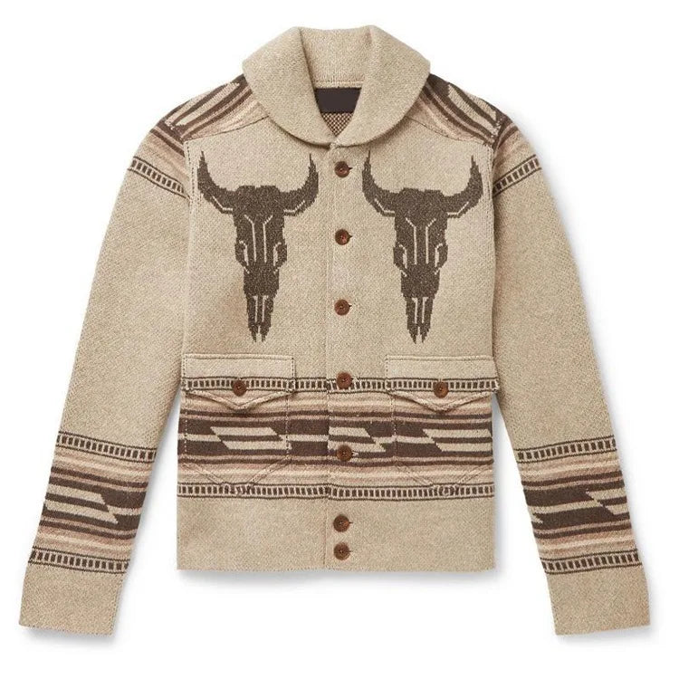 New Fashion Men Streetwear Cardigans Sweatercoats Autumn Man Outwear Casual Cardigans Retro Jacquard Sleeve Knitted Sweaters 3XL
