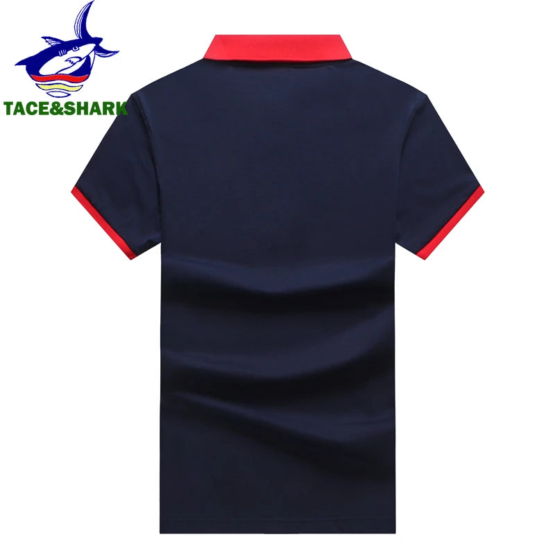 TACE&SHARK Solid Color Embroidery Polo Shirt Summer Fashion Men Business Shark Polos Tops Mens Casual Dark Blue White Clothing