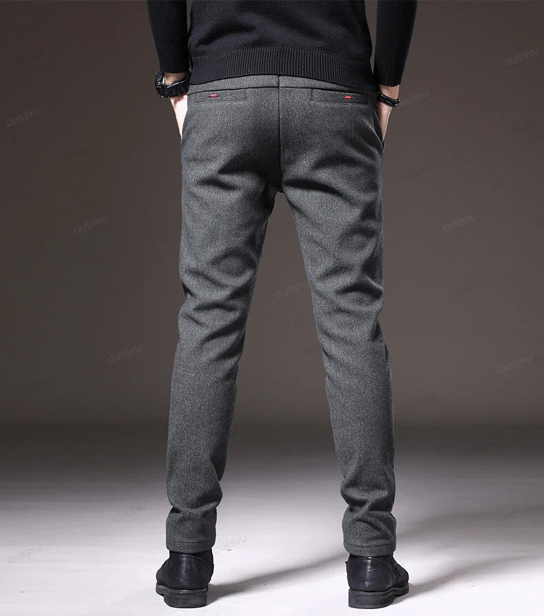 Winter Fleece Warm Men's Brushed Fabric Casual Pants Outdoors Business Thick Velvet Cotton Flocking PlushTrousers Male 28-38