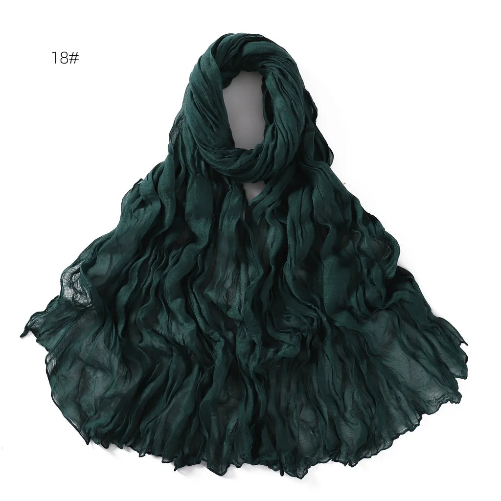 Crumpled Scarf For Women Girls Students Spring New Solid Color Cotton Voile Thin Scarves Soft Knitting Shawl Female Wrap Shawls