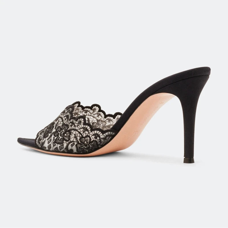 New Summer Women's High Heel Sandals Lace Embroidery Pointed Open Toe Stiletto High Heel Sandals Party Slippers
