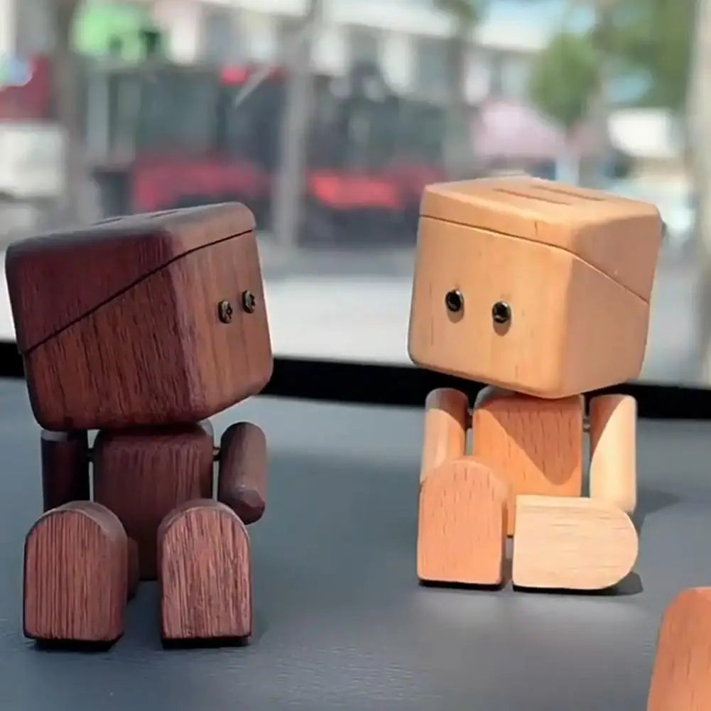 Wooden Shaking Doll with Aromatherapy Function Fun Dashboard Decoration for Car Office Home Natural Wood Craft Gift